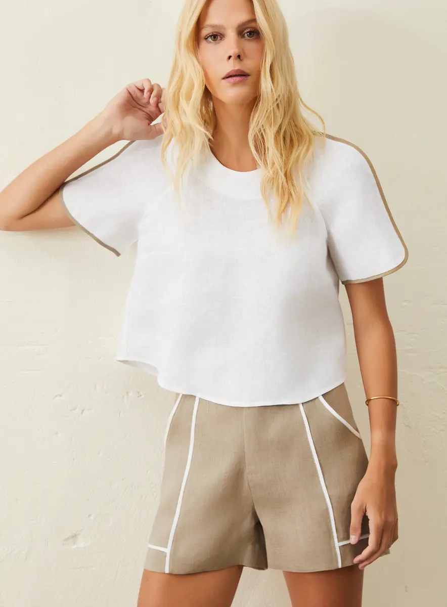 BLUSA LINHO DETALHE BICOLOR