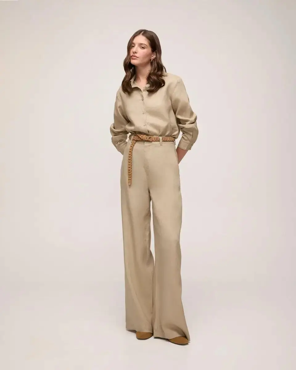 Calça Wide Linho Natural