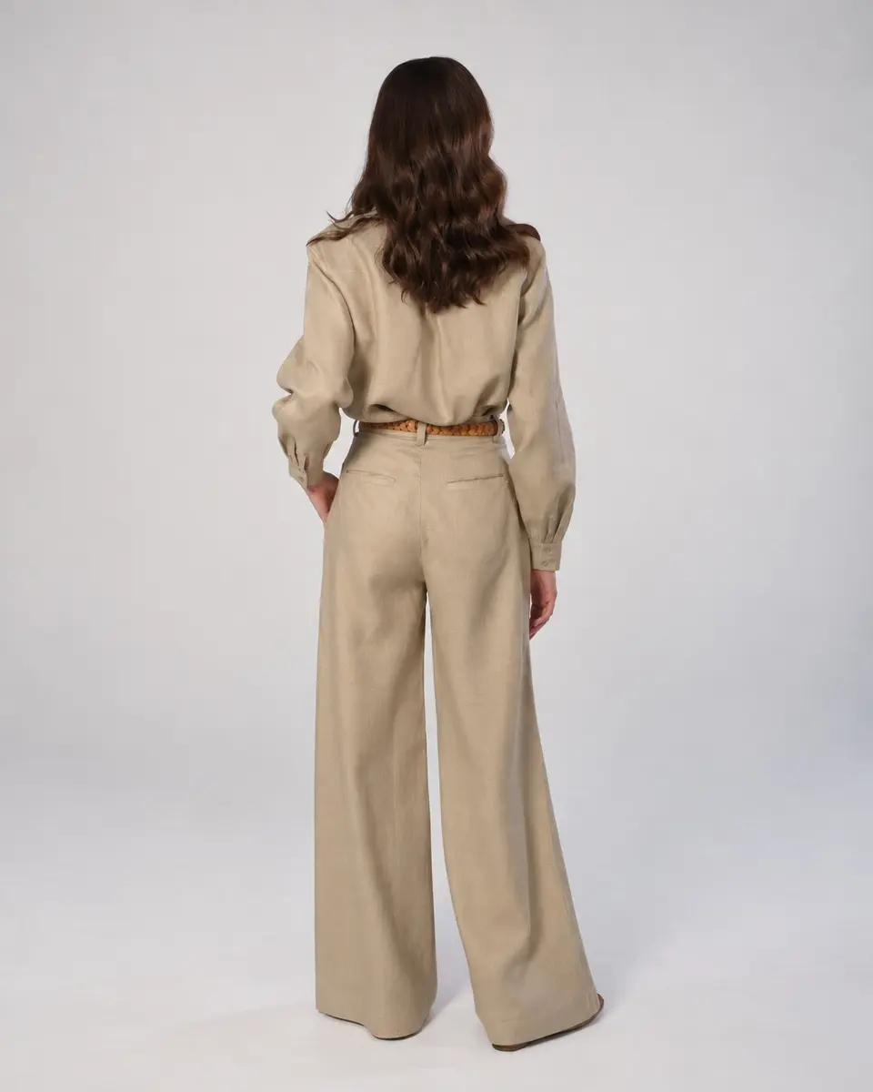 Calça Wide Linho Natural