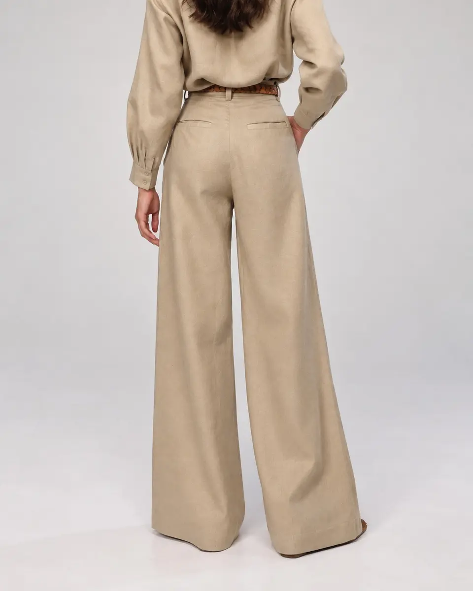 Calça Wide Linho Natural